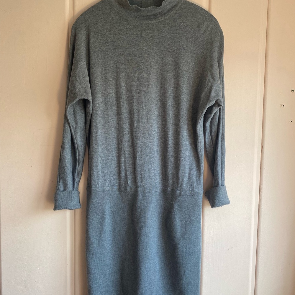 White House Black Market Gray Flare and Fit Turtleneck Dress